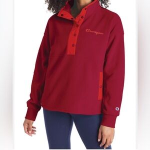 Champion Authentic Athleticwear Snap Up Fleece Sweater Women's Red SZ Medium #78